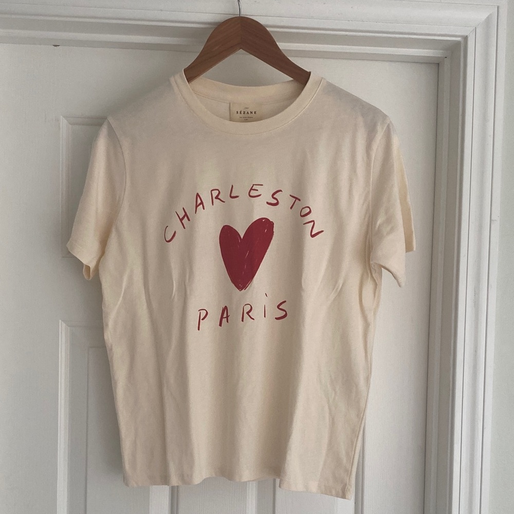 Sezane NWT Charleston ❤️ Paris Tee Ecru Size Small
